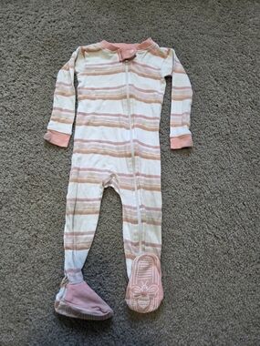 Burts Bees- Pink & Cream Striped Baby Footie Sleeper